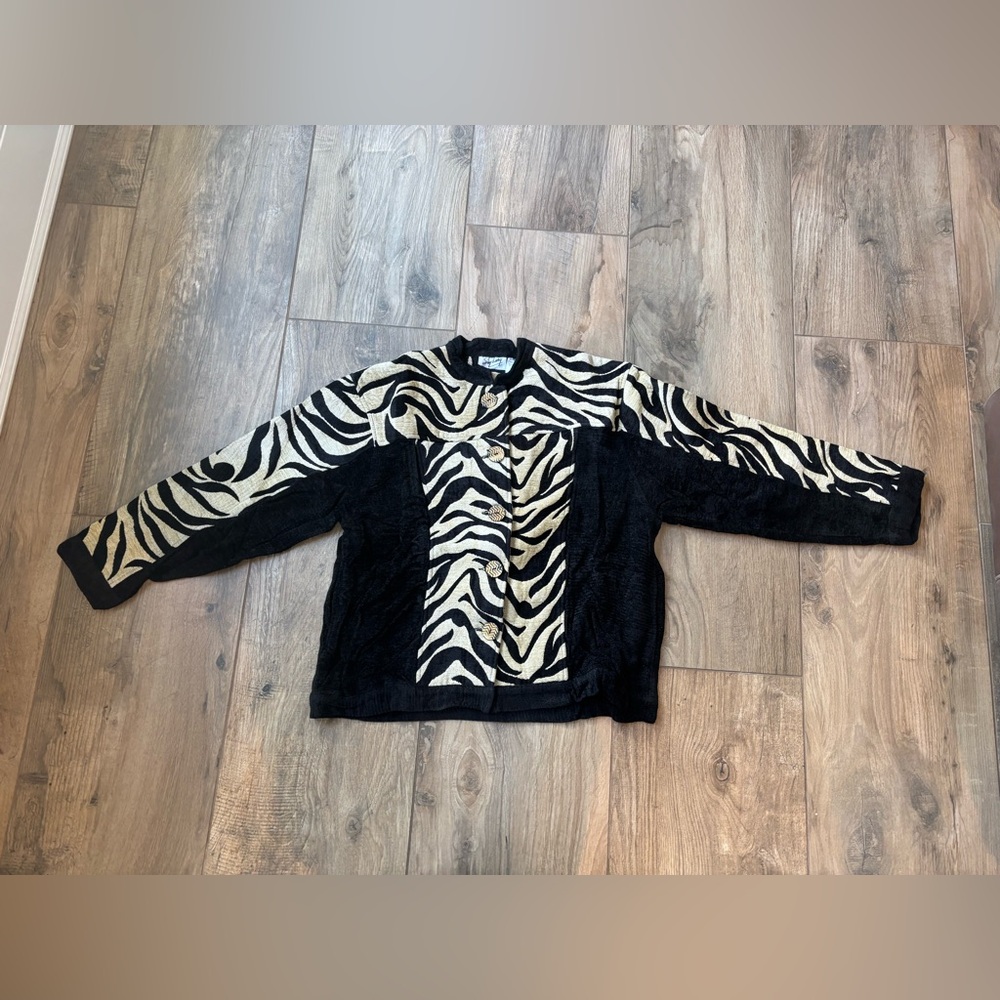 New 100 Cotton Leopard Print Jacket M Saybury NEW zebra Brown Black cream